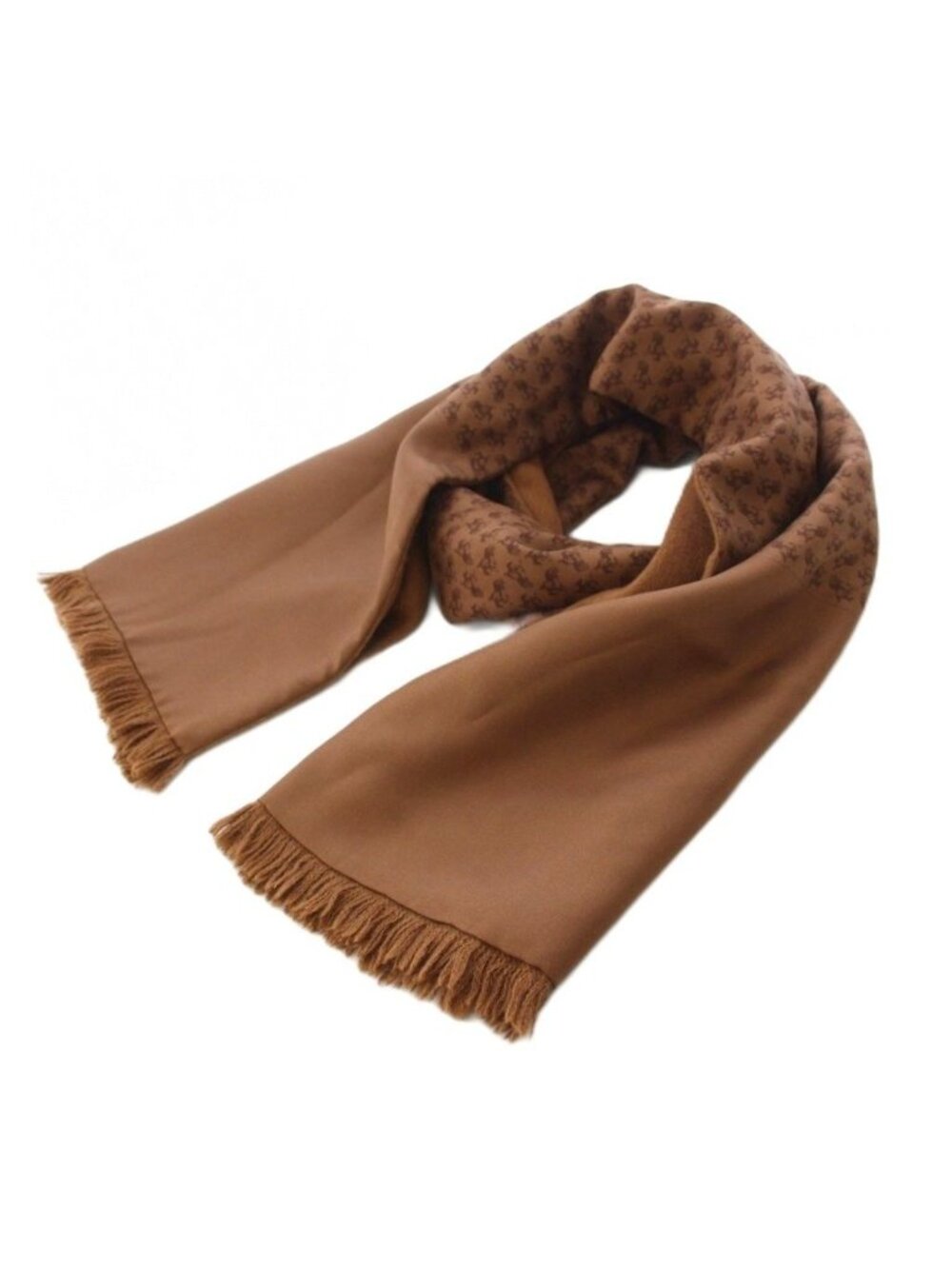 Hermes Scarf Shawl Angora Silk All Over Print Brown
